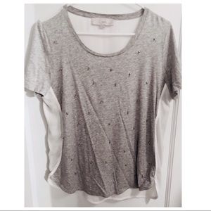 LOFT embellished mixed media top - sz M